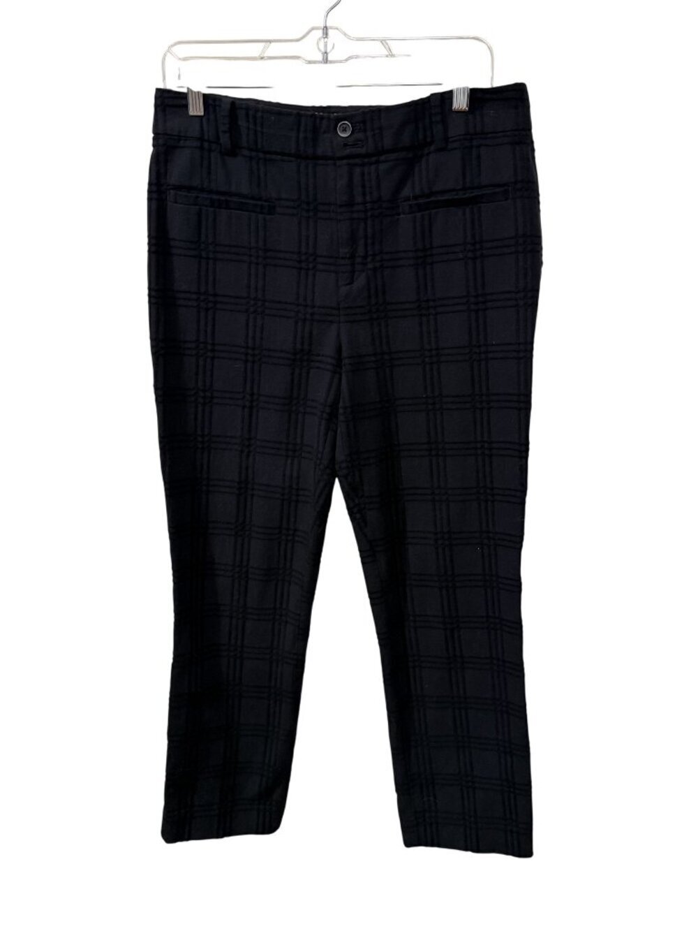 Anthropologie Black Plaid Essential Slim Cropped Dress Pants Size 8